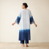 Sunset Embroidered Linen Cotton Kurta Set - Indigo
