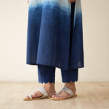 Sunset Embroidered Linen Cotton Kurta Set - Indigo