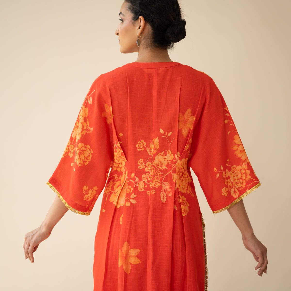 Sakura Hand Embroidered Festive Cotton Slub Kurta Set - True Red