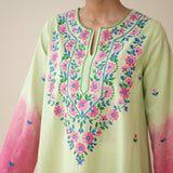 Cassata Embroidered Linen Cotton Kurta - Pista Pink