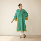 Sunflower Embroidered Linen Cotton Kurta - Green
