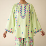 Mehak Embroidered Linen Cotton Farshi Coord Set - Pista Green