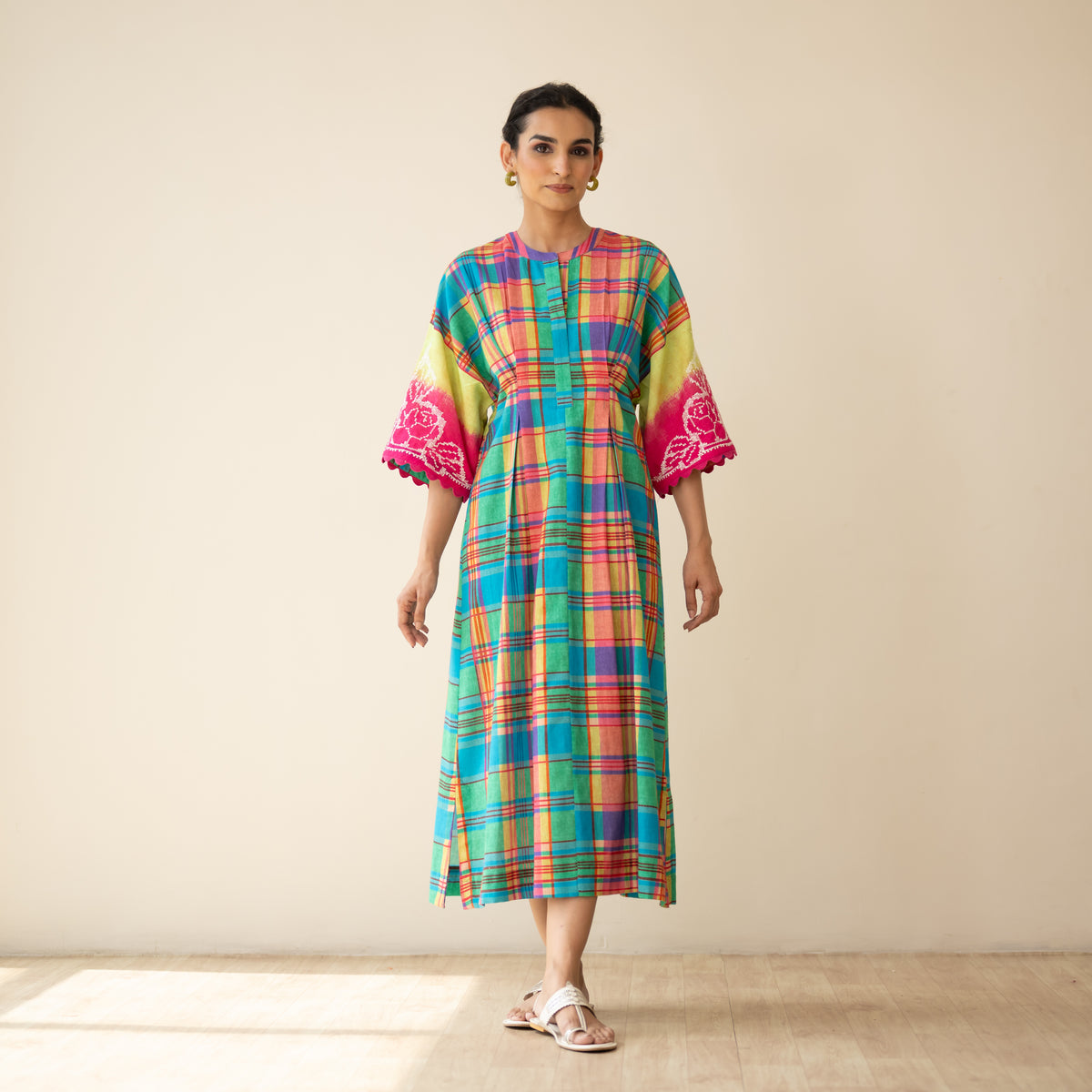 Soda Pop Embroidered Linen Cotton Dress - Multi