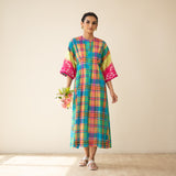 Soda Pop Embroidered Linen Cotton Dress - Multi