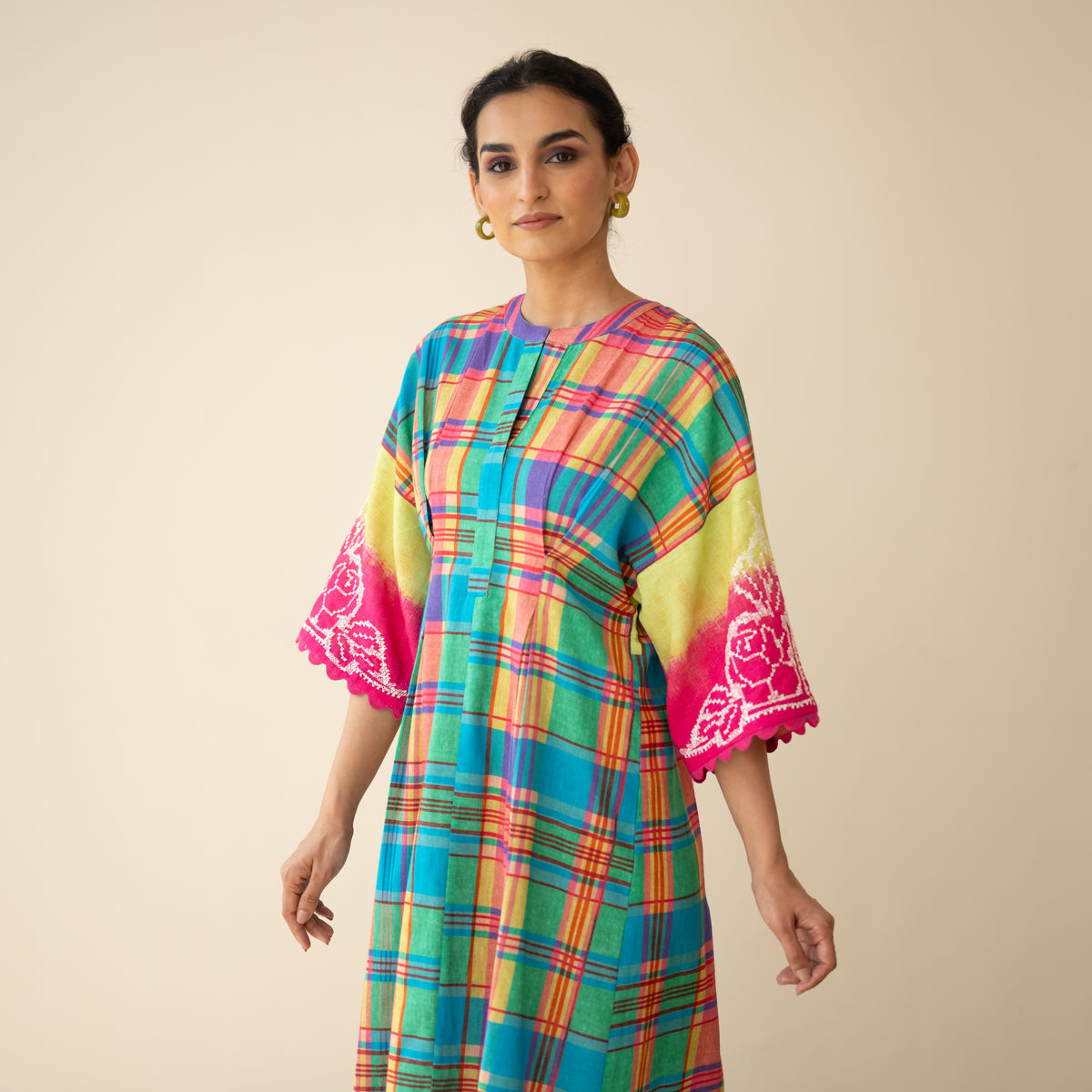 Soda Pop Embroidered Linen Cotton Dress - Multi