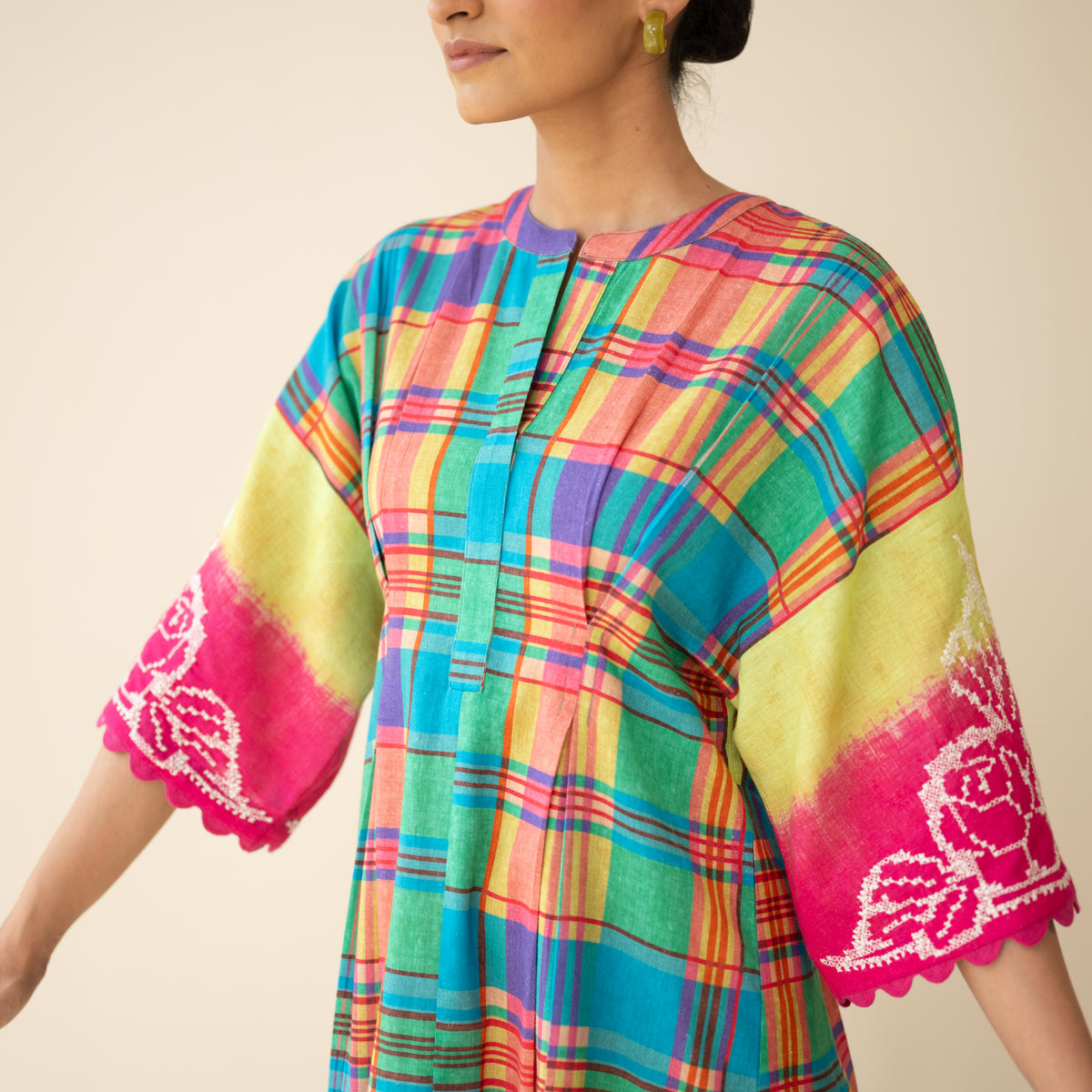 Soda Pop Embroidered Linen Cotton Dress - Multi