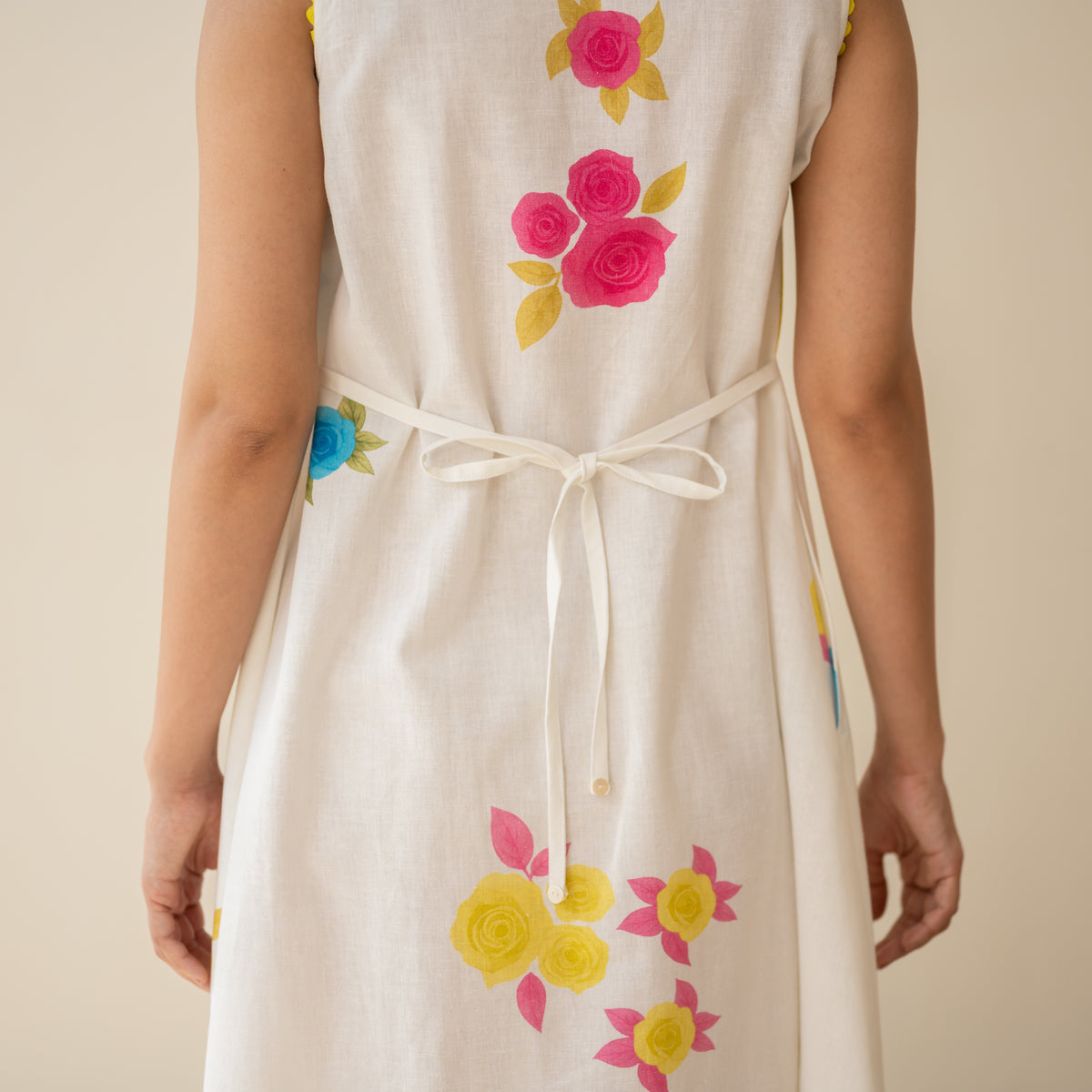 Confetti Pop Embroidered Linen Cotton Dress - Milky White