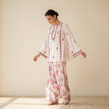 Mehak Embroidered Linen Cotton Farshi Coord Set - Milky White