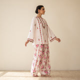 Mehak Embroidered Linen Cotton Farshi Coord Set - Milky White