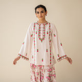 Mehak Embroidered Linen Cotton Farshi Coord Set - Milky White