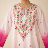 Cassata Embroidered Linen Cotton Kurta - Cherry Pink