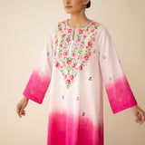 Cassata Embroidered Linen Cotton Kurta - Cherry Pink