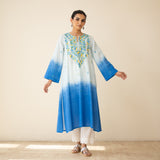 Cassata Embroidered Linen Cotton Kurta - Blue Lagoon