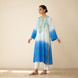 Cassata Embroidered Linen Cotton Kurta - Blue Lagoon