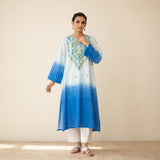 Cassata Embroidered Linen Cotton Kurta - Blue Lagoon