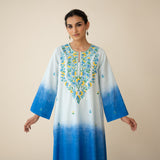 Cassata Embroidered Linen Cotton Kurta - Blue Lagoon