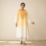 Cassata Embroidered Linen Cotton Kurta - Mango Yellow