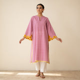 Sunflower Embroidered Linen Cotton Kurta - Dusty Pink