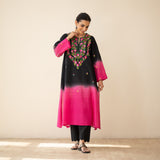 Cassata Embroidered Linen Cotton Kurta - Black & Magenta