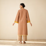 Sunflower Embroidered Linen Cotton Kurta - Hazelnut Brown