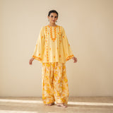 Mehak Embroidered Linen Cotton Farshi Coord Set - Mango Yellow