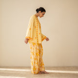 Mehak Embroidered Linen Cotton Farshi Coord Set - Mango Yellow