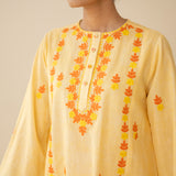 Mehak Embroidered Linen Cotton Farshi Coord Set - Mango Yellow