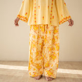 Mehak Embroidered Linen Cotton Farshi Coord Set - Mango Yellow