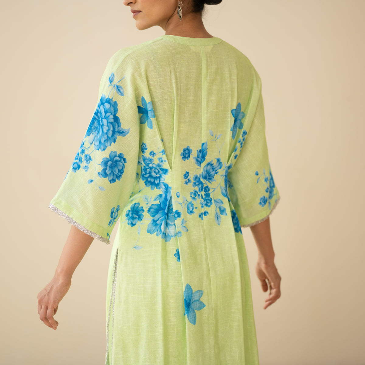 Sakura Hand Embroidered Festive Cotton Slub Kurta Set - Pista Green