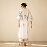 Sakura Hand Embroidered Festive Cotton Slub Kurta Set - Milky White
