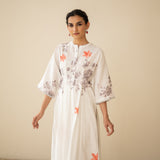 Sakura Hand Embroidered Festive Cotton Slub Kurta Set - Milky White