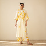 Sakura Hand Embroidered Festive Cotton Slub Kurta Set - Butter Yellow