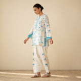 Chaman Gota Details Festive Salwar Cotton Slub Coord Set - Azure Blue
