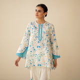Chaman Gota Details Festive Salwar Cotton Slub Coord Set - Azure Blue