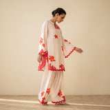 Rose Embroidered Linen Cotton Farshi Coord Set - Sindoori Laal