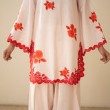 Rose Embroidered Linen Cotton Farshi Coord Set - Sindoori Laal