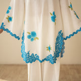 Rose Embroidered Linen Cotton Farshi Coord Set - Azure Blue