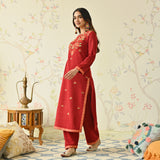 Maroon Woollen Aari Embroidered Floral Kurta