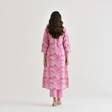 Baby Pink Sanganeri Cotton Kurta with Embroidery & Lace Details