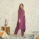 Dusty Pink Embroidered Woollen Kurta Set with Dupatta