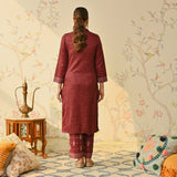 Maroon Embroidered & Monotone Woollen Kurta Pant Set