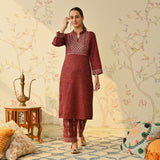 Maroon Embroidered & Monotone Woollen Kurta Pant Set