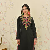 Black Woollen Aari Embroidered Floral Kurta Pant Set