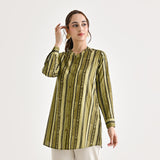 Olive Striped Sanganeri Button Down Cotton Tunic