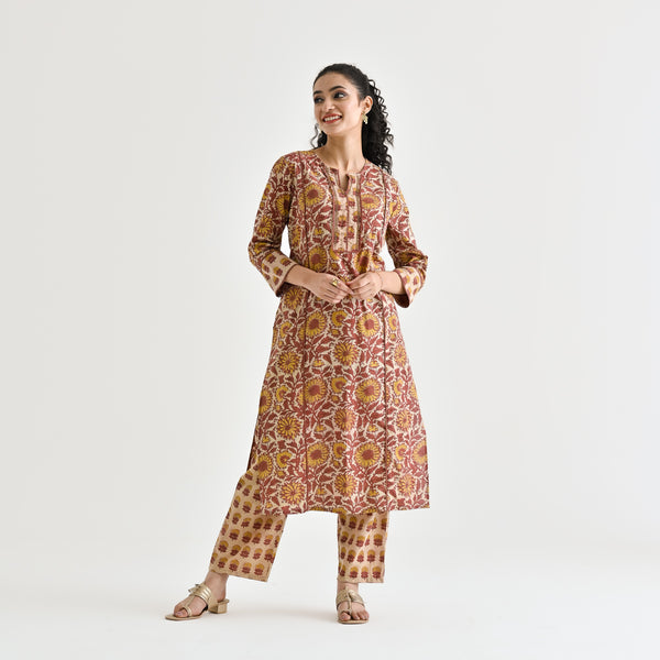 Women Self Design Top With Trousers Coords Set Indo-Western Outfit