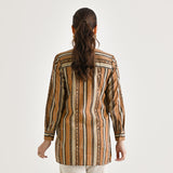 Brown Striped Sanganeri Button Down Cotton Tunic