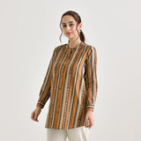 Brown Striped Sanganeri Button Down Cotton Tunic