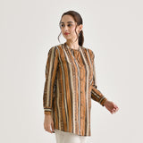 Brown Striped Sanganeri Button Down Cotton Tunic