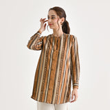 Brown Striped Sanganeri Button Down Cotton Tunic
