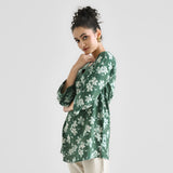 Moss Green Contemporary Dabu Inspired Cotton Tunic with V Neckline